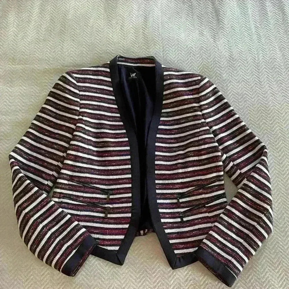 WORTH Blue And Maroon Striped Career Blazer Suit Jacket Pockets With Zippers - Picture 1 of 5